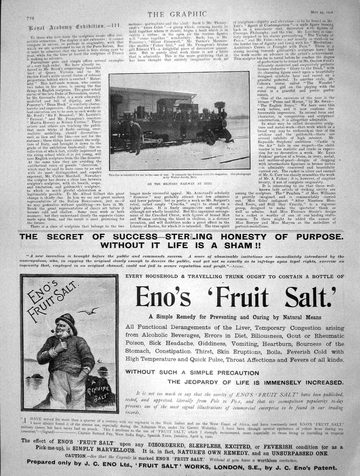 Original Old Antique Print 1901 Military Railway Train Metz Eno'S Fruit Salt