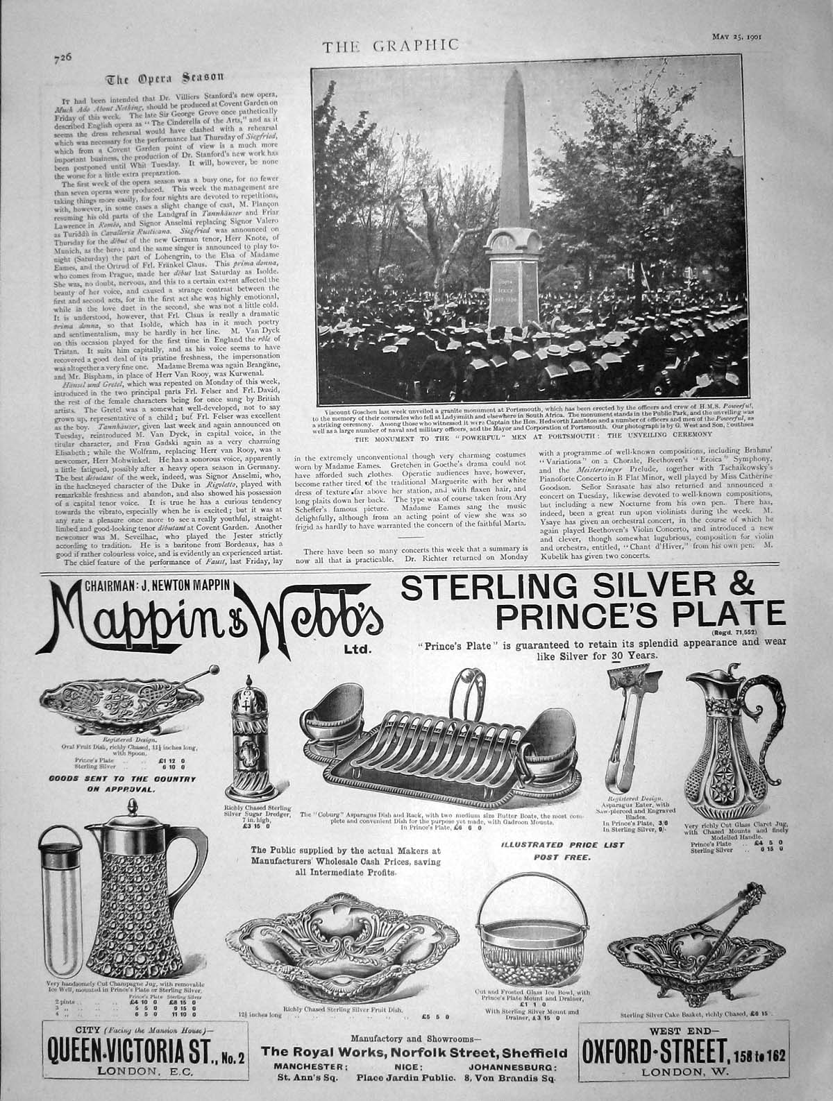 Original Old Antique Print 1901 Monumnent Powerful Men Portsmouth Mappin Webb