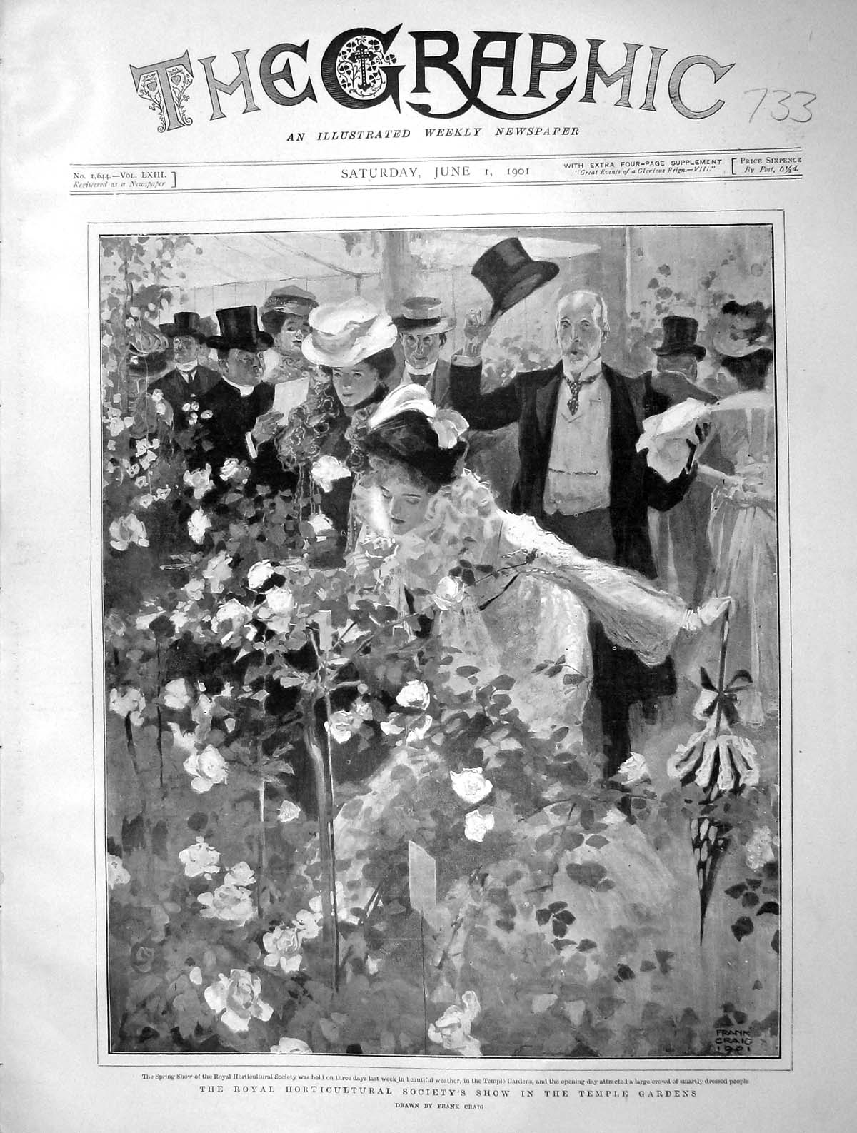 Old Antique Print 1901 Spring Show Horticultural Society Temple Gardens 20th