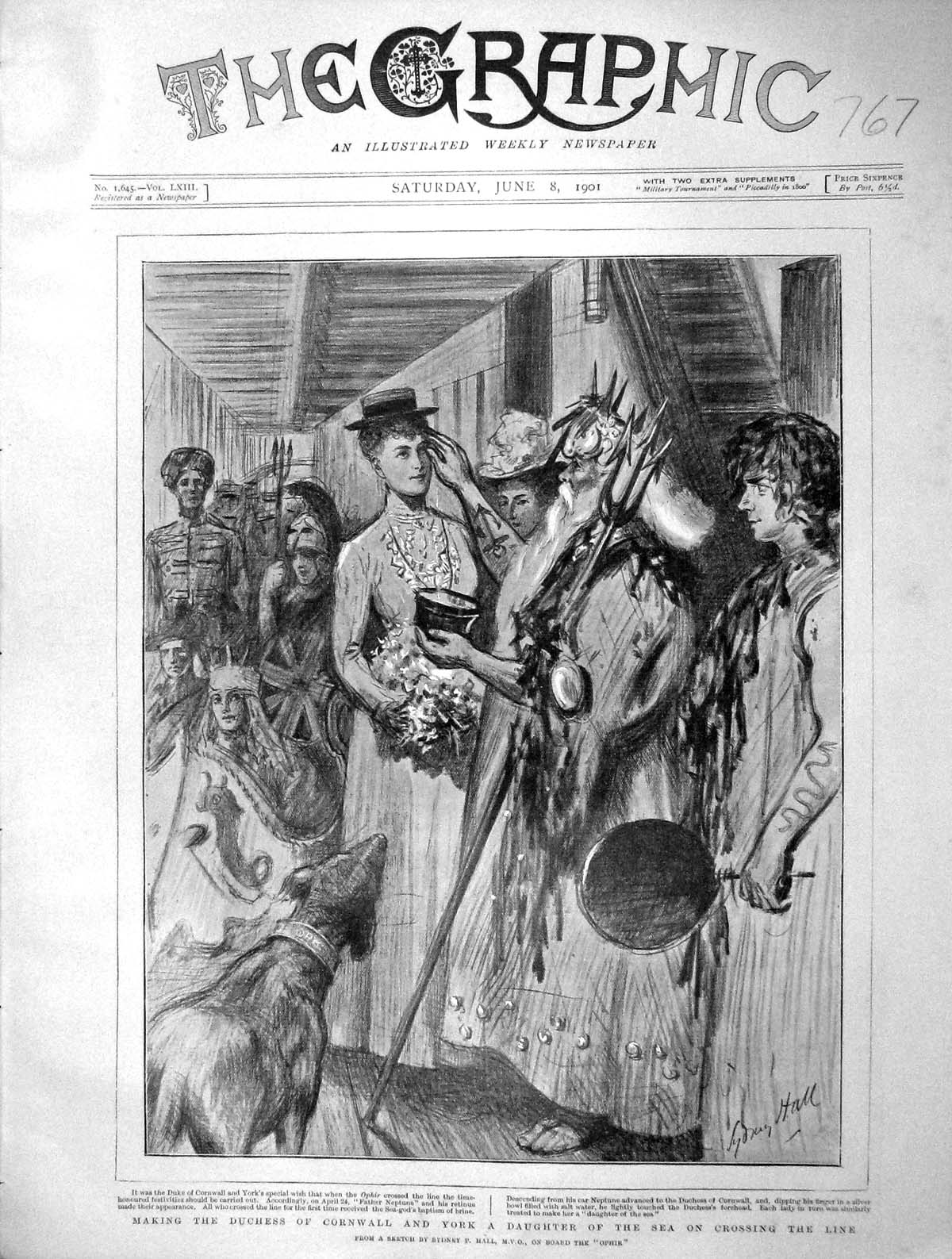 Original Old Antique Print 1901 Duchess Cornwall York Ophir Ship Father 20th