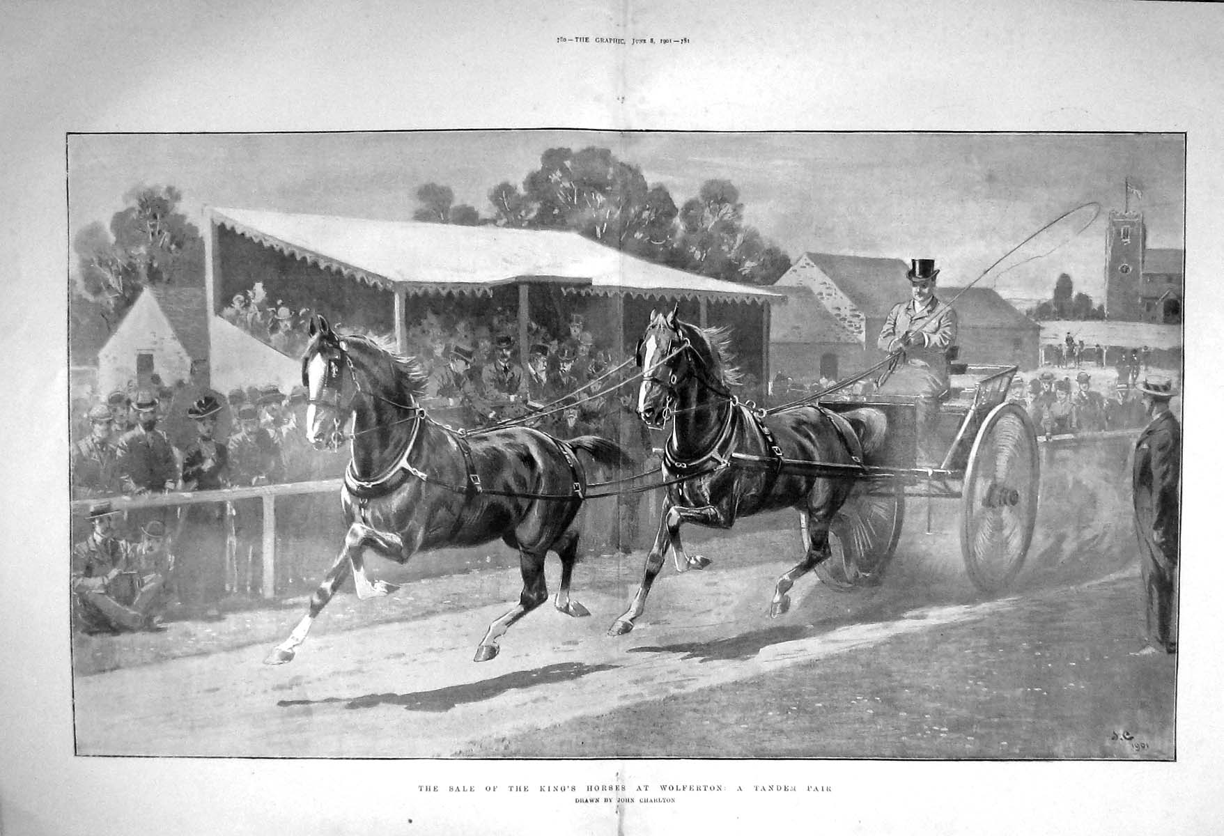 Original Old Antique Print 1901 Sale King Horses Wolferton Tandem Pa Victorian