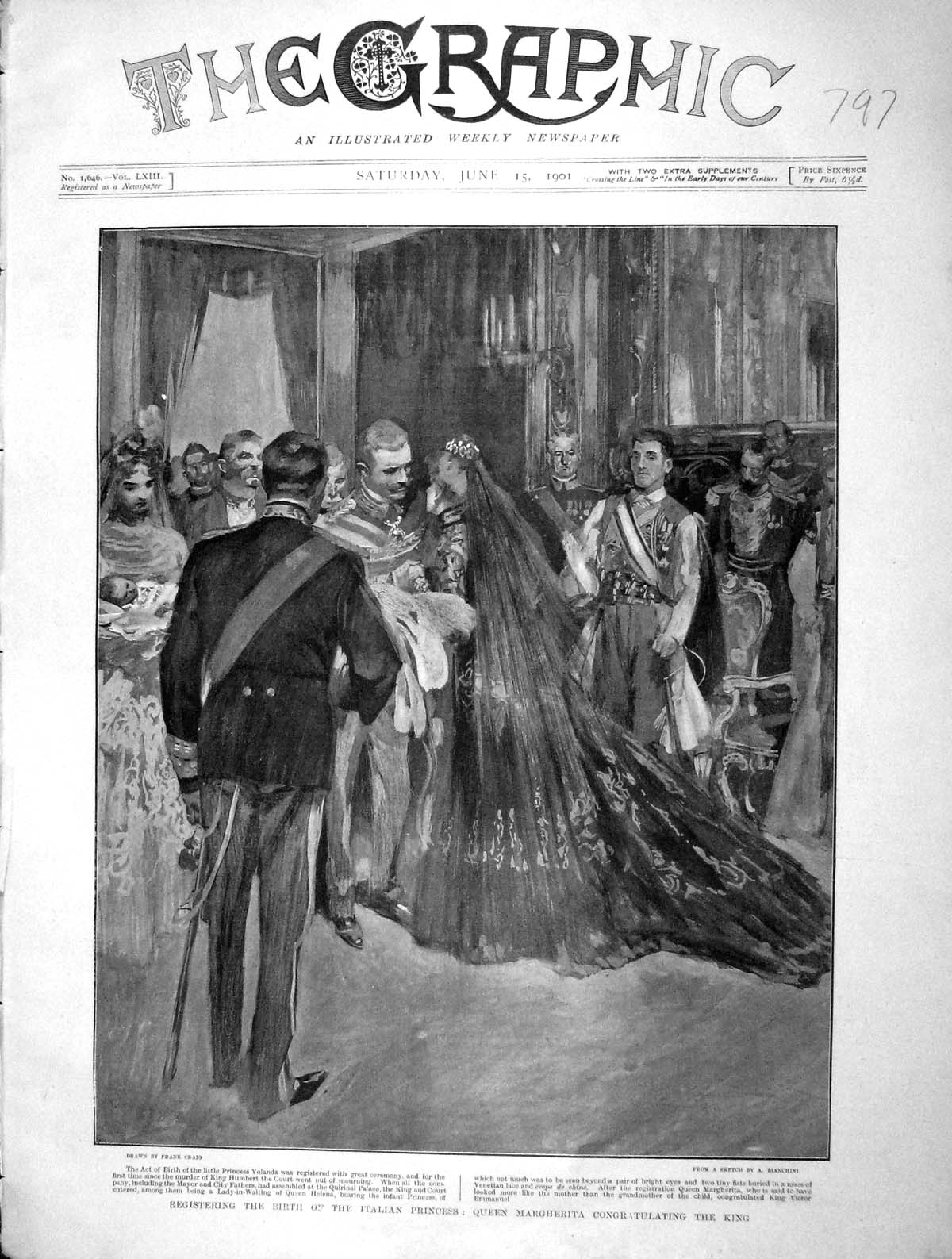 Original Old Antique Print 1901 Queen Margherita King Birth Italian Princess