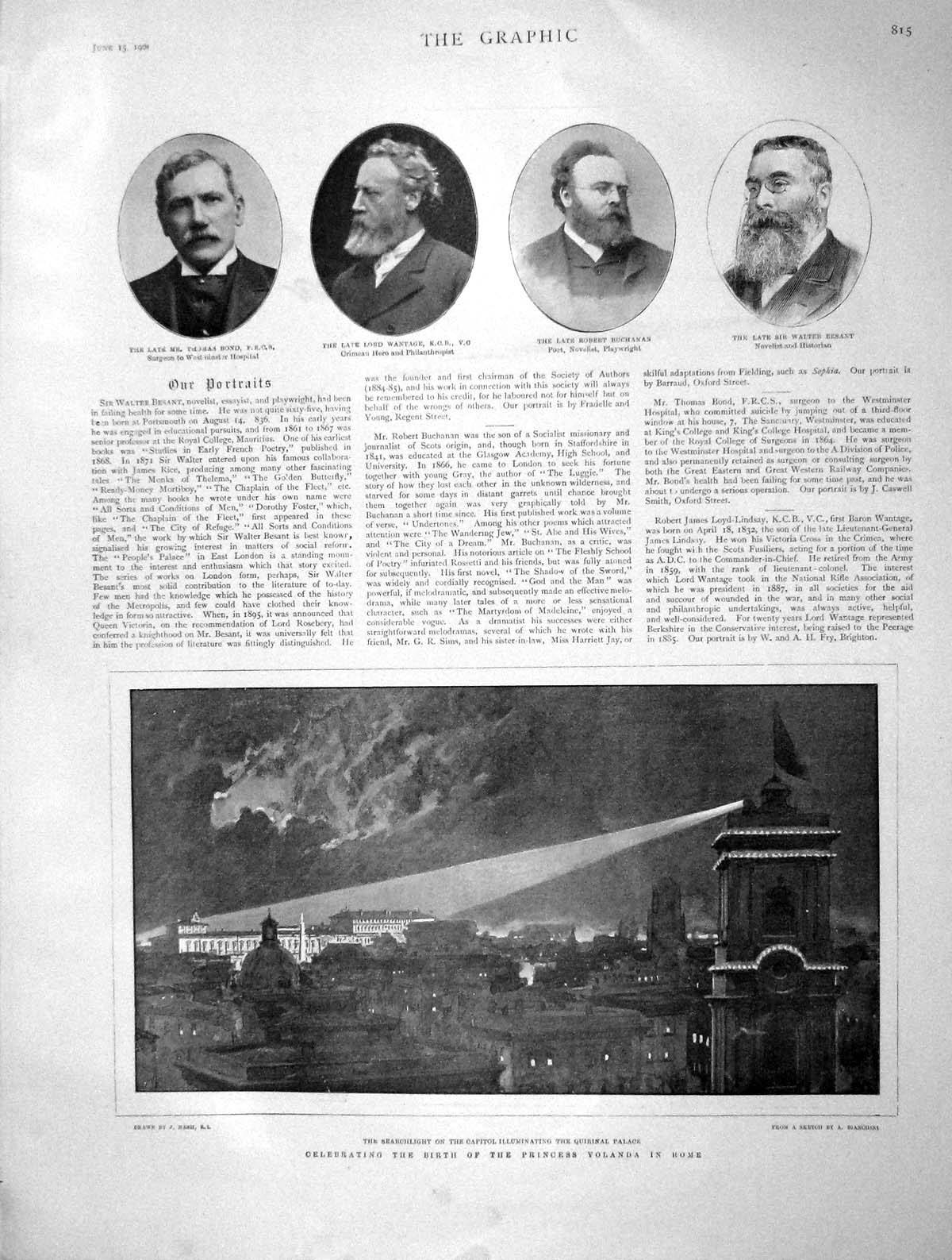 Original Old Antique Print 1901 Princess Yolanda Rome Quirinal Palace Wantage
