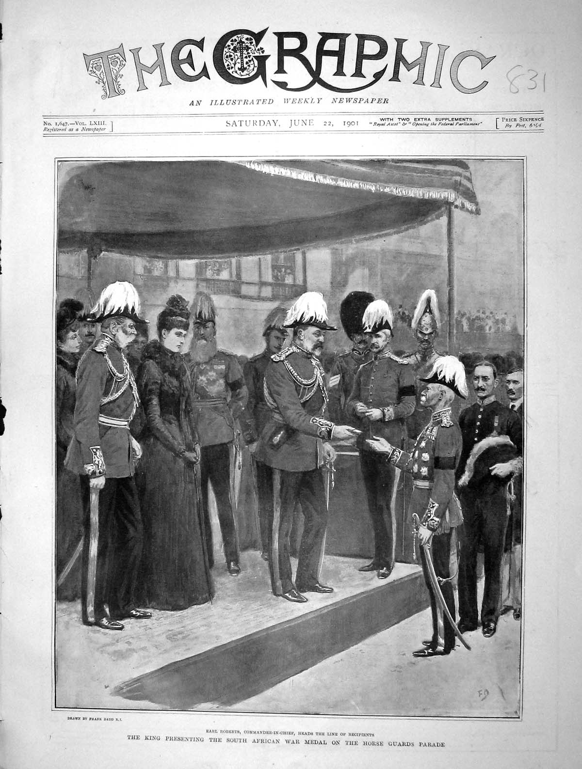 Old Antique Print 1901 King England Earl Roberts African War Medal Parade 20th