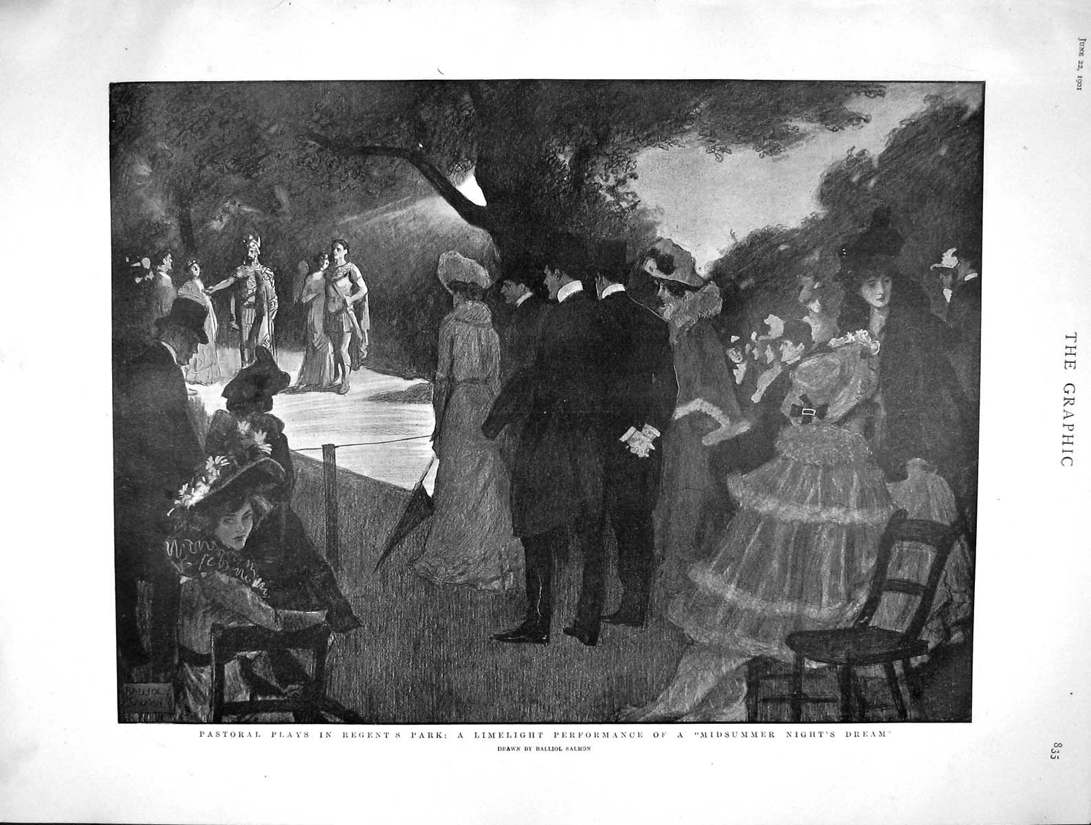 Old Antique Print 1901 Regent'S Park Pastoral Play Midsummer John Tenniel 20th