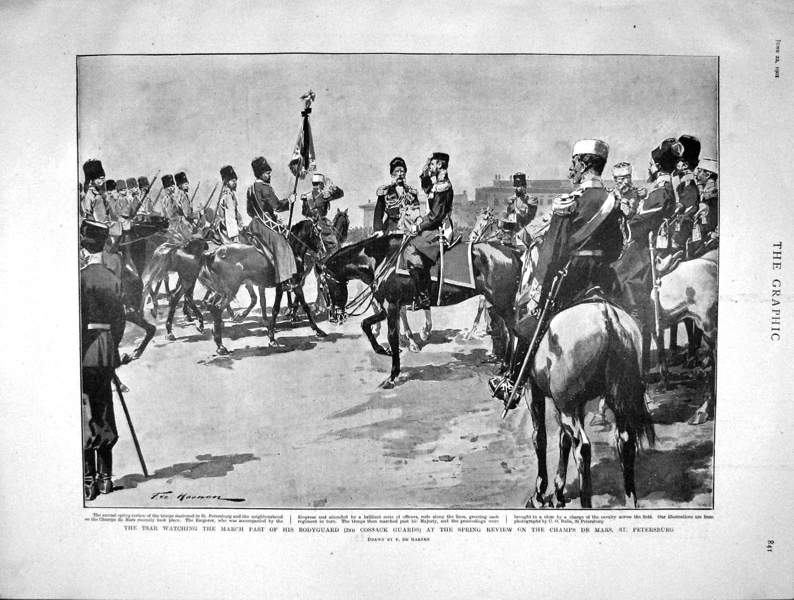 Original Old Antique Print 1901 Tsar Cossack Guard Petersburg Louis Botha Begum