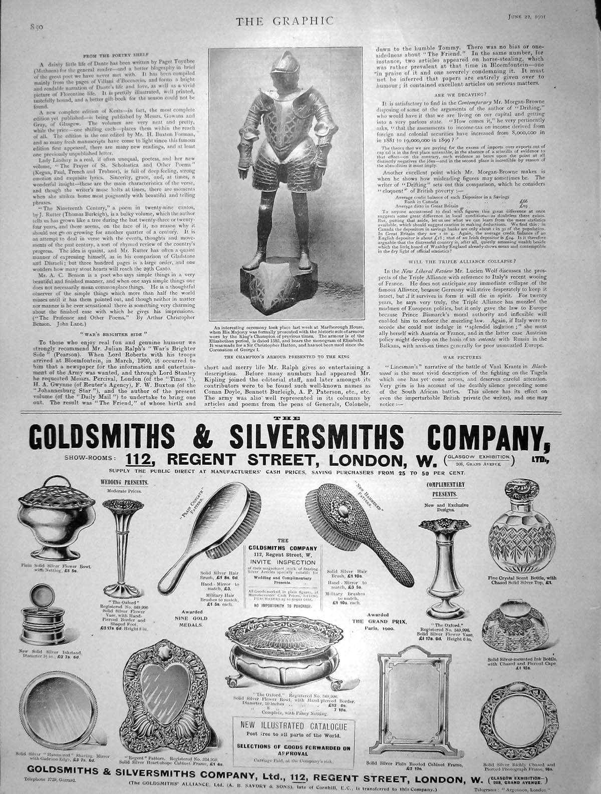 Original Old Antique Print 1901 Champion'S Armour Malborough King Gsmith London