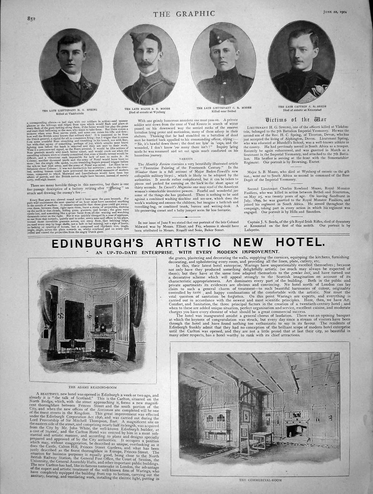 Original Old Antique Print 1901 Edinburgh Hotel Carlton Spring Moore Seeds 20th