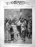 Old Antique Print 1901 Russian Military Funeral Peking Bier Flag Tapers 20th