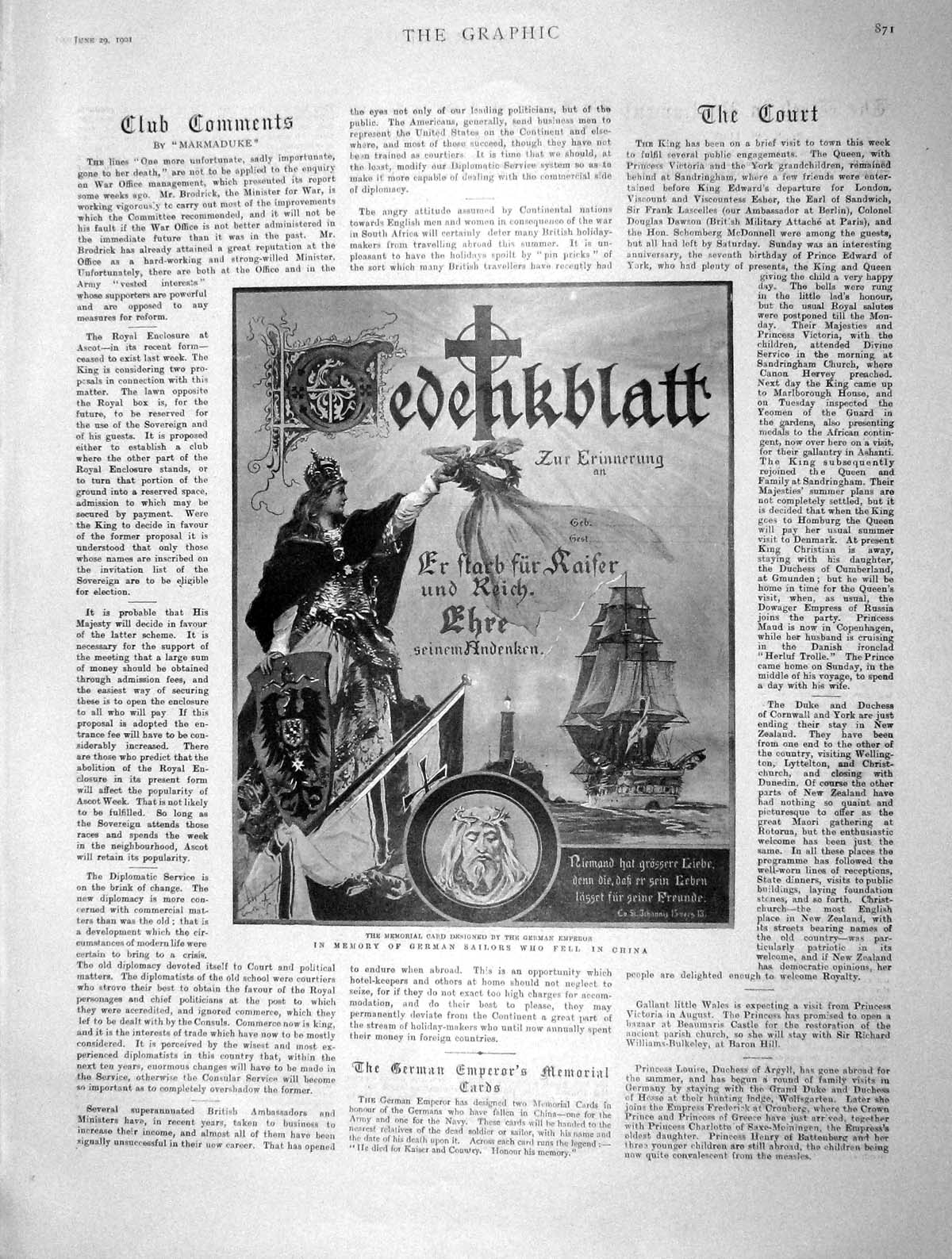 Original Old Antique Print 1901 Memorial Card German Sailors China Wa Victorian