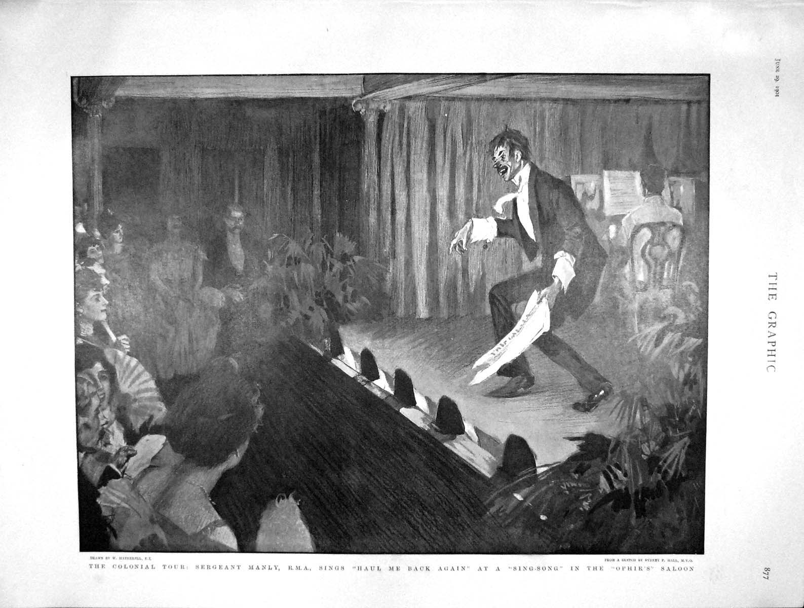 Original Old Antique Print 1901 Ophir Ship Manly Entertainment Gravelott 20th