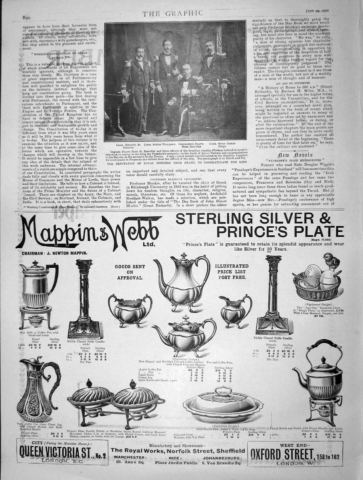 Original Old Antique Print 1901 Mappin Webb Navy Officer Proenca Thompson Braga