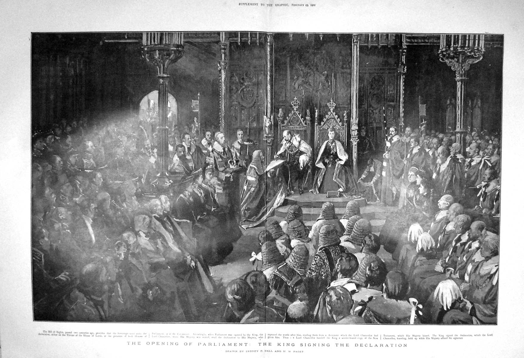 Old Antique Print 1901 Opening Houses Parliament England King Chancellor 20th