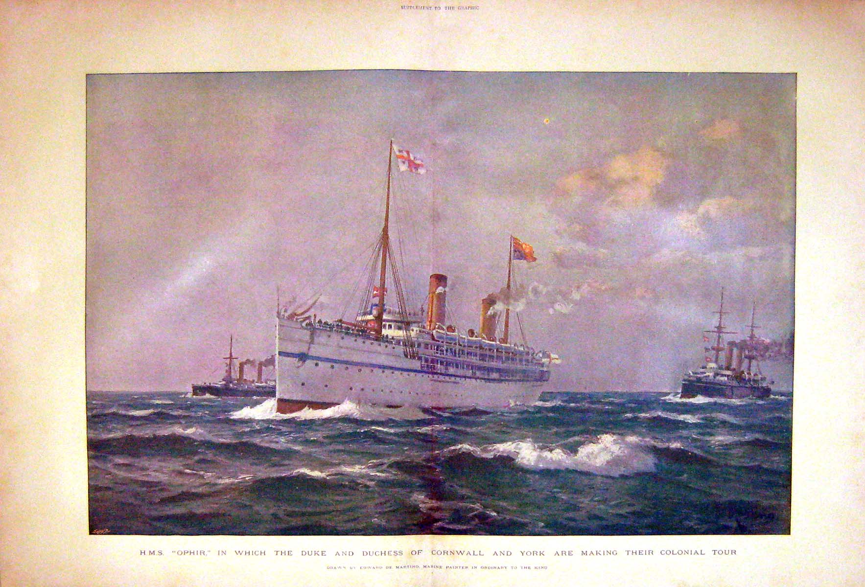 Original Old Antique Print 1901 Ship H.M.S. Ophir Duke Duchess Cornwall York