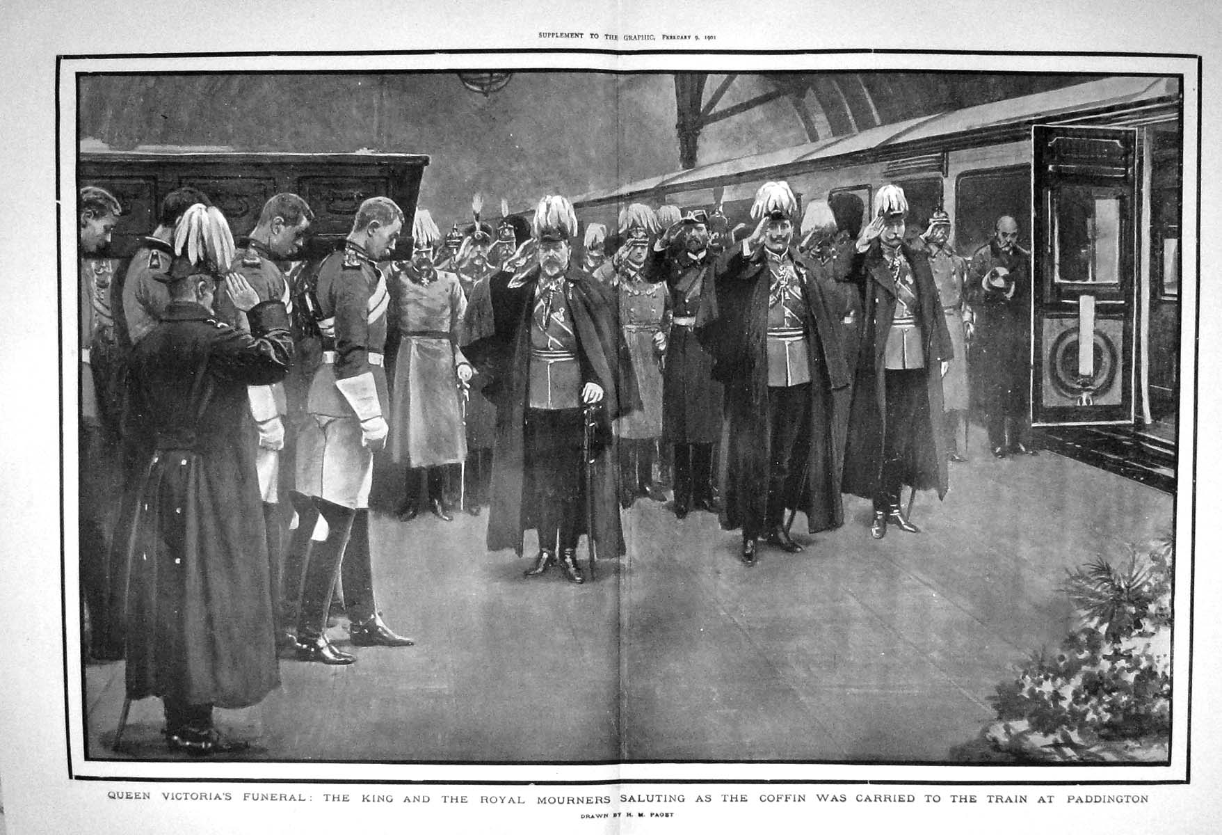 Old Antique Print 1901 Queen Victoria Funeral King Mourners Paddington 20th
