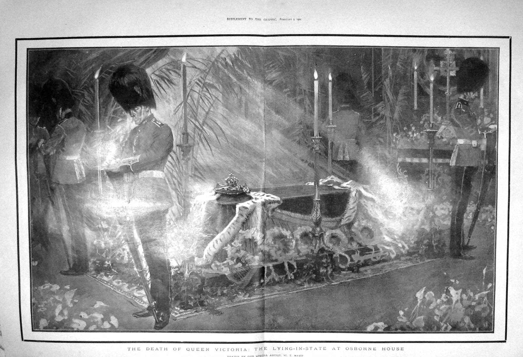 Original Old Antique Print 1901 Queen Victoria Lying-In-State Osborne House