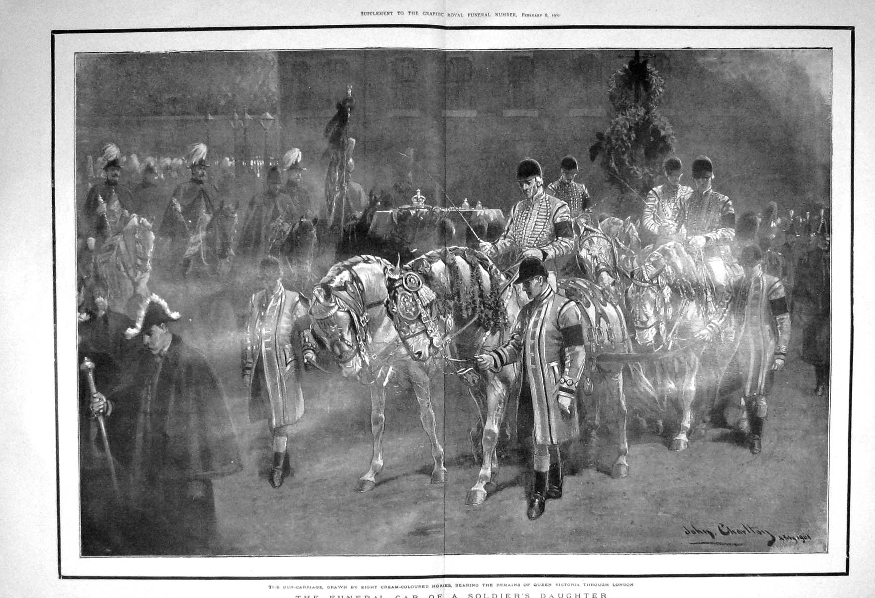 Original Old Antique Print 1901 Funeral Car Queen Victoria Gun-Carriage London
