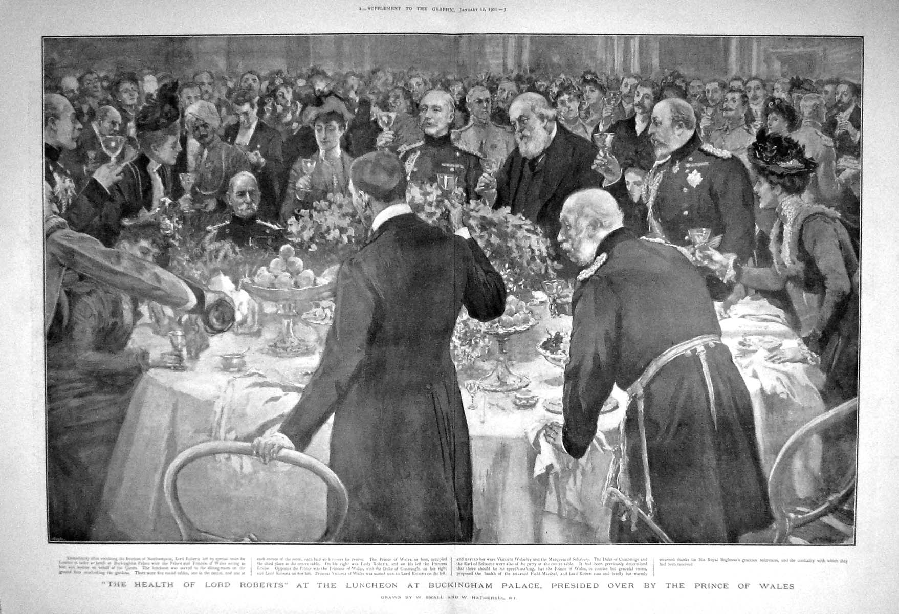 Old Antique Print 1901 Lord Roberts Lunch Buckingham Palace Prince Wales 20th
