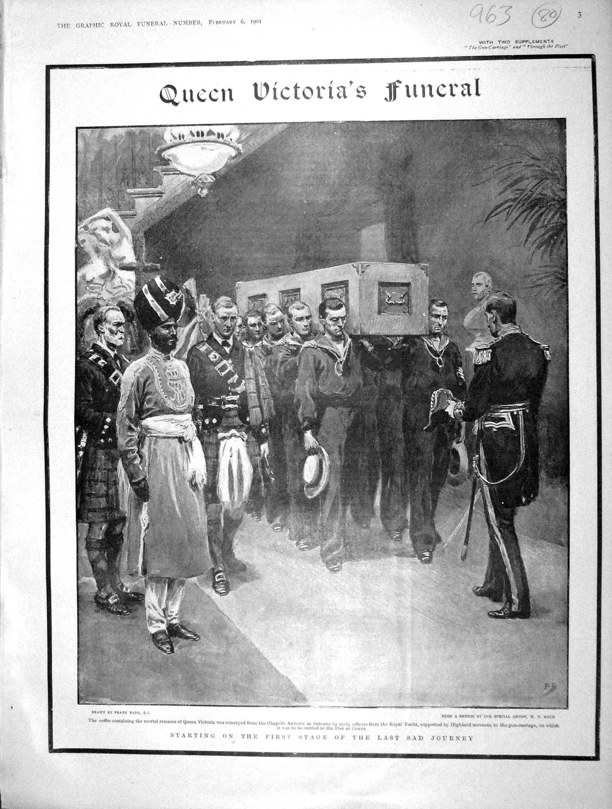 Old Antique Print 1901 Queen Victoria Funeral Ship Alberta Windsor Chapel 20th