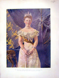 Original Old Antique Print 1901 Colour Portrait Queen Wilhelmina Netherlands