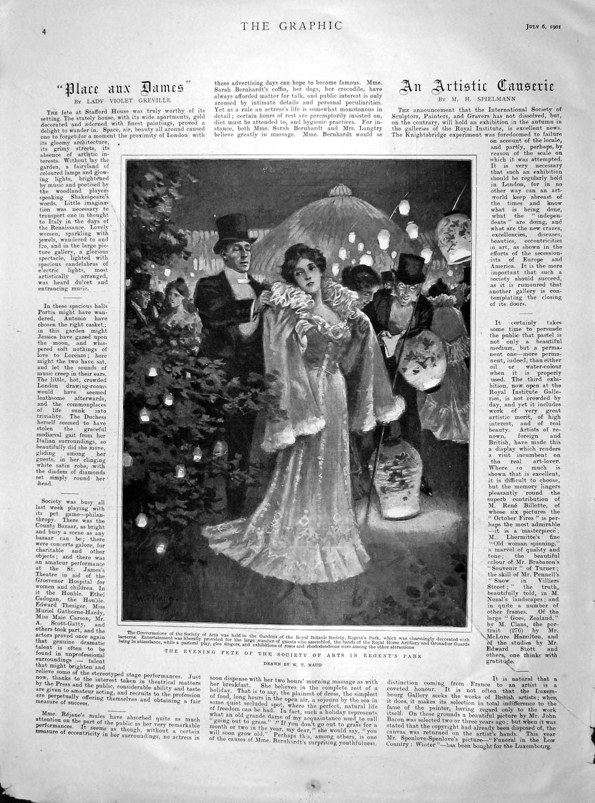 Original Old Antique Print 1901 Evening Fete Society Arts Regents Park London