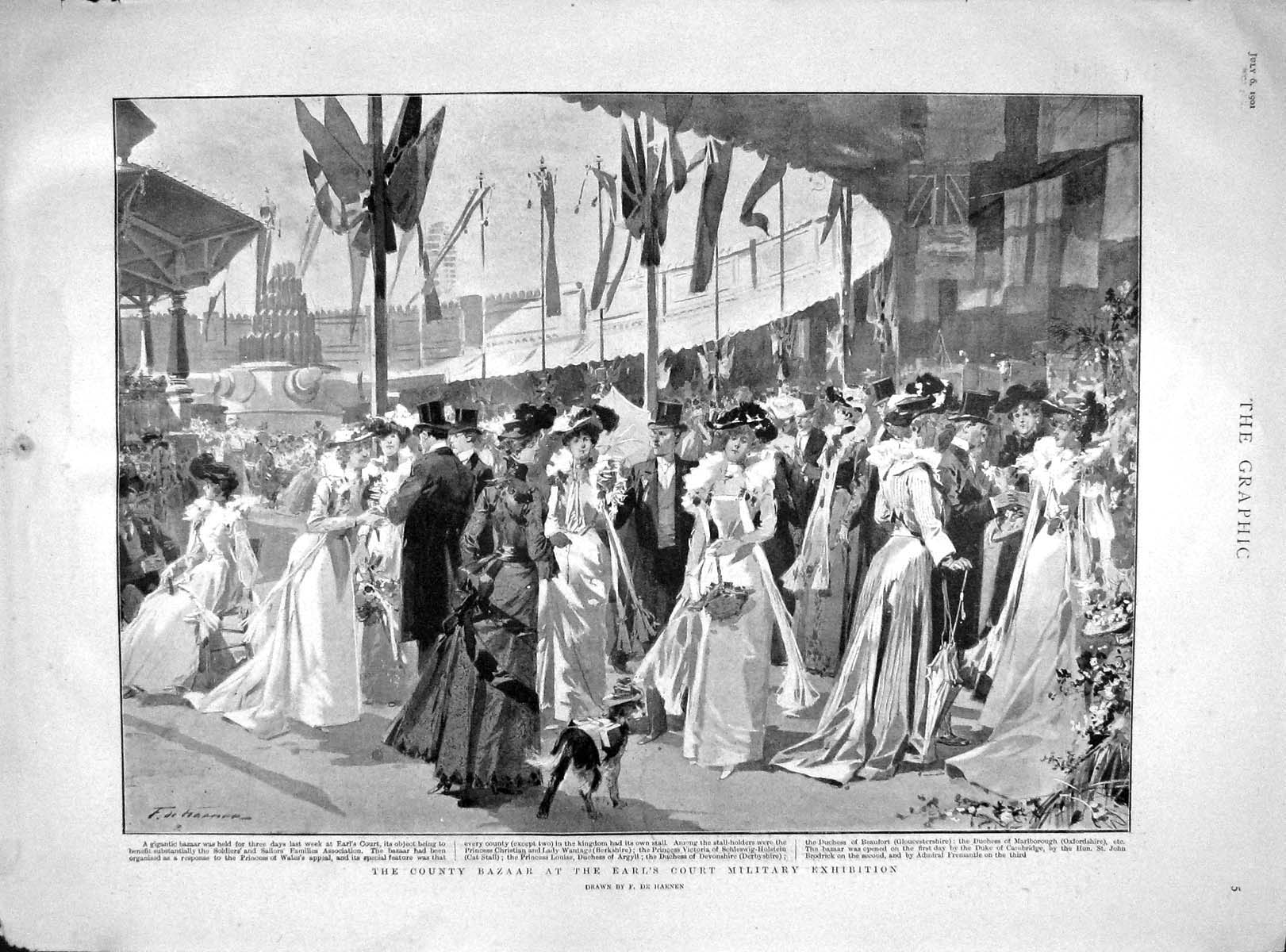 Old Antique Print 1901 County Bazaar Earl'S Court King Coronation Norroy 20th