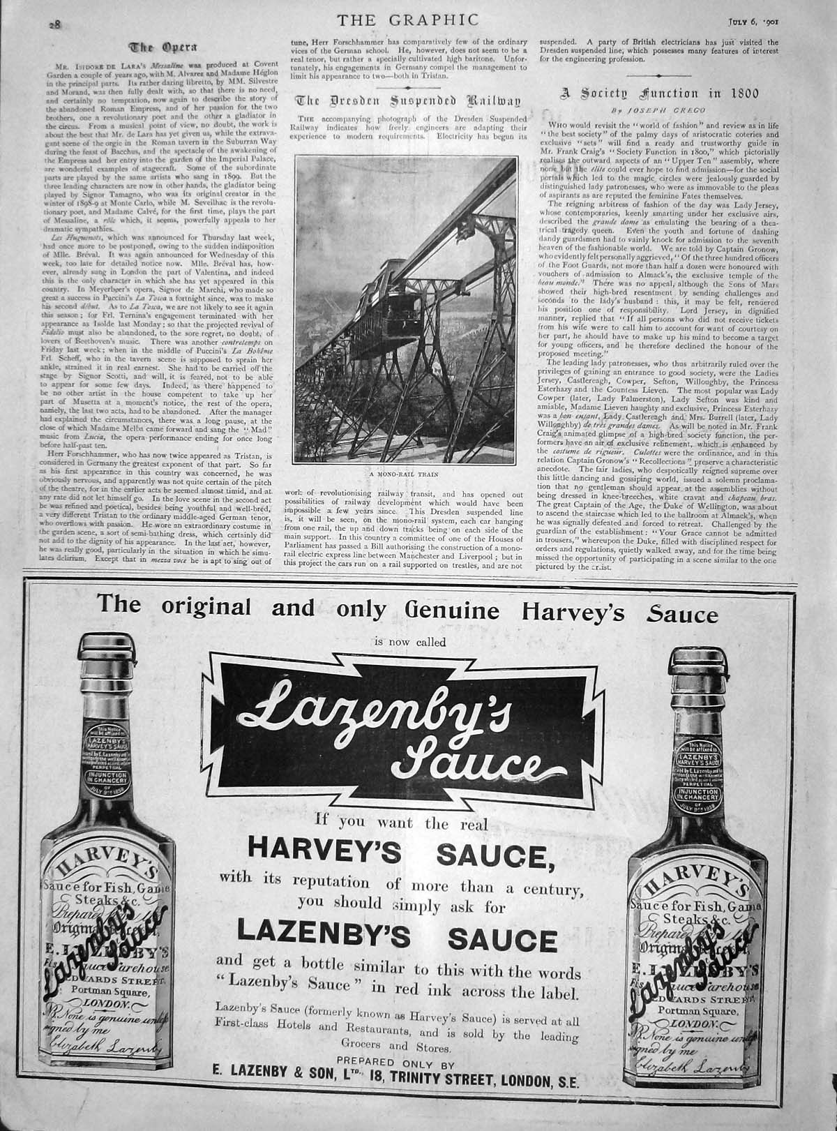 Original Old Antique Print 1901 Mon-Rail Train Dresden Germany Harveys Sauce