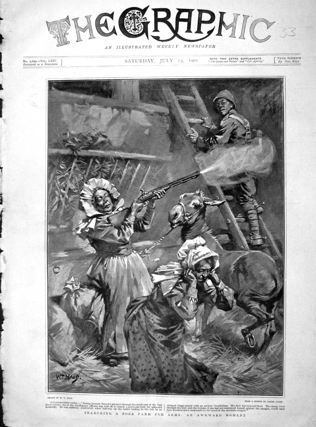 Old Antique Print 1901 General French Vall Colony Boer Farm Lady Shooting 20th