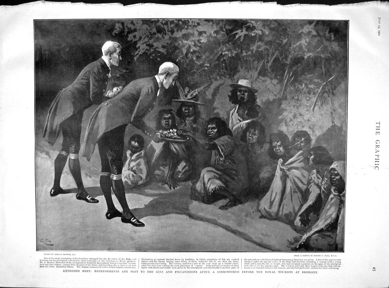 Original Old Antique Print 1901 Aboriginies Brisbane Piccaninnies Bisley Etches