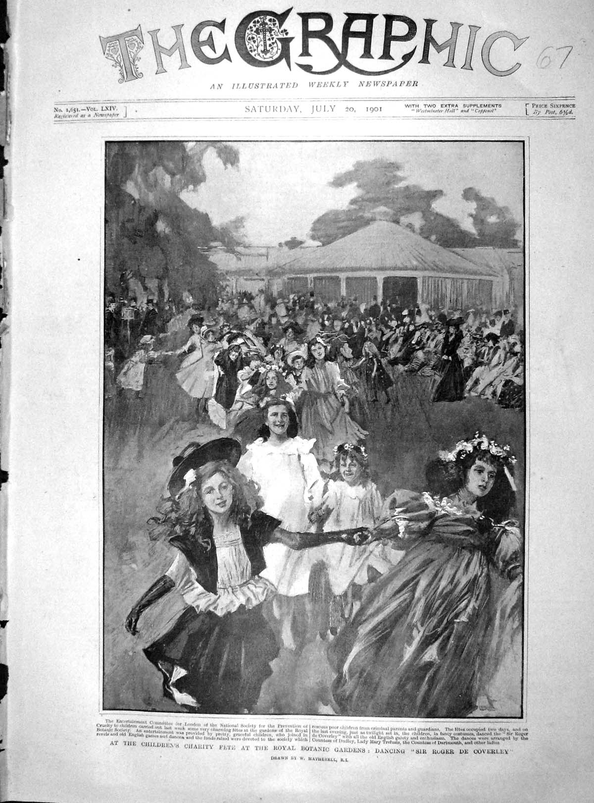 Old Antique Print 1901 Children Charity Fete Botanic Gardens Sir Coverley 20th