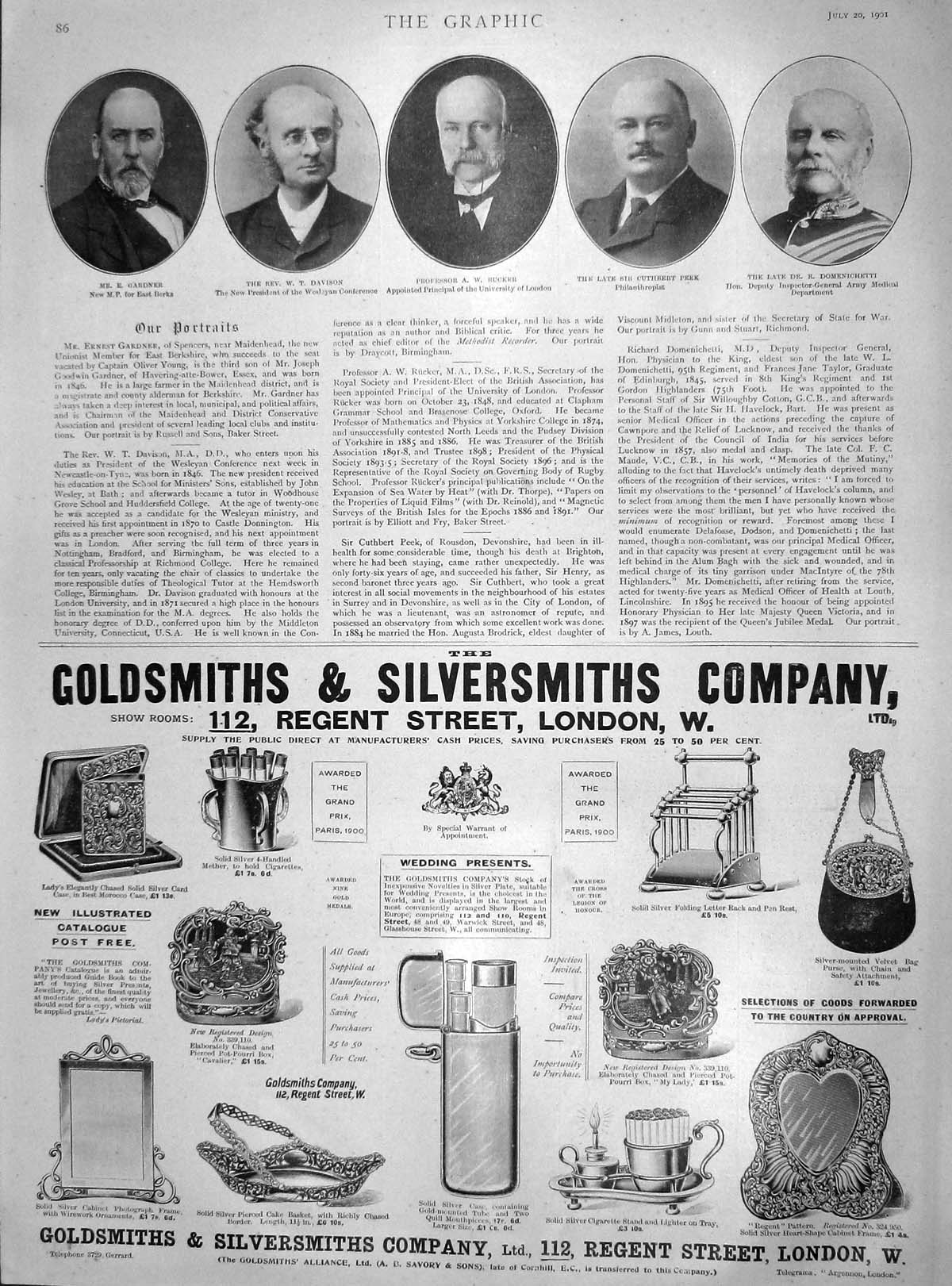 Original Old Antique Print 1901 Gardner Davison Rucker Peek Domenichetti Men