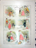 Original Old Antique Print 1901 Story Romance Rivals Motor Car Crash Colour