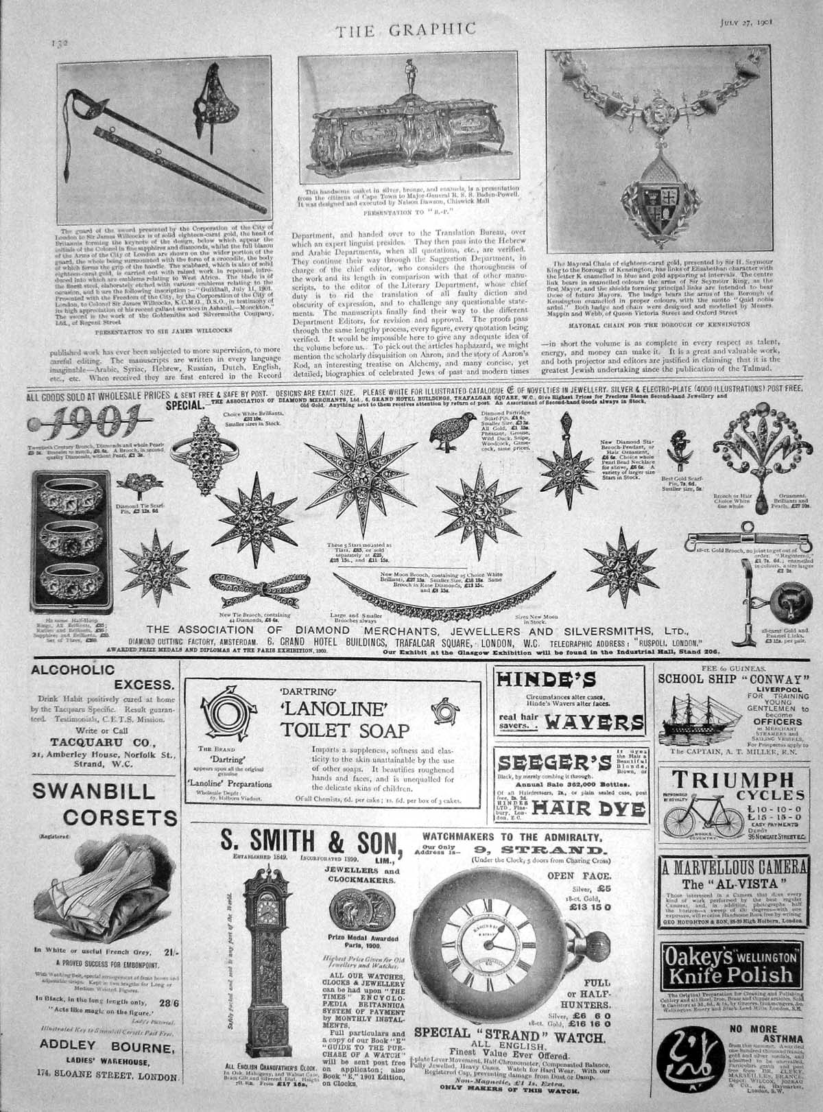 Original Old Antique Print 1901 Mayoral Chain Kensington Willcocks Baden-Powell