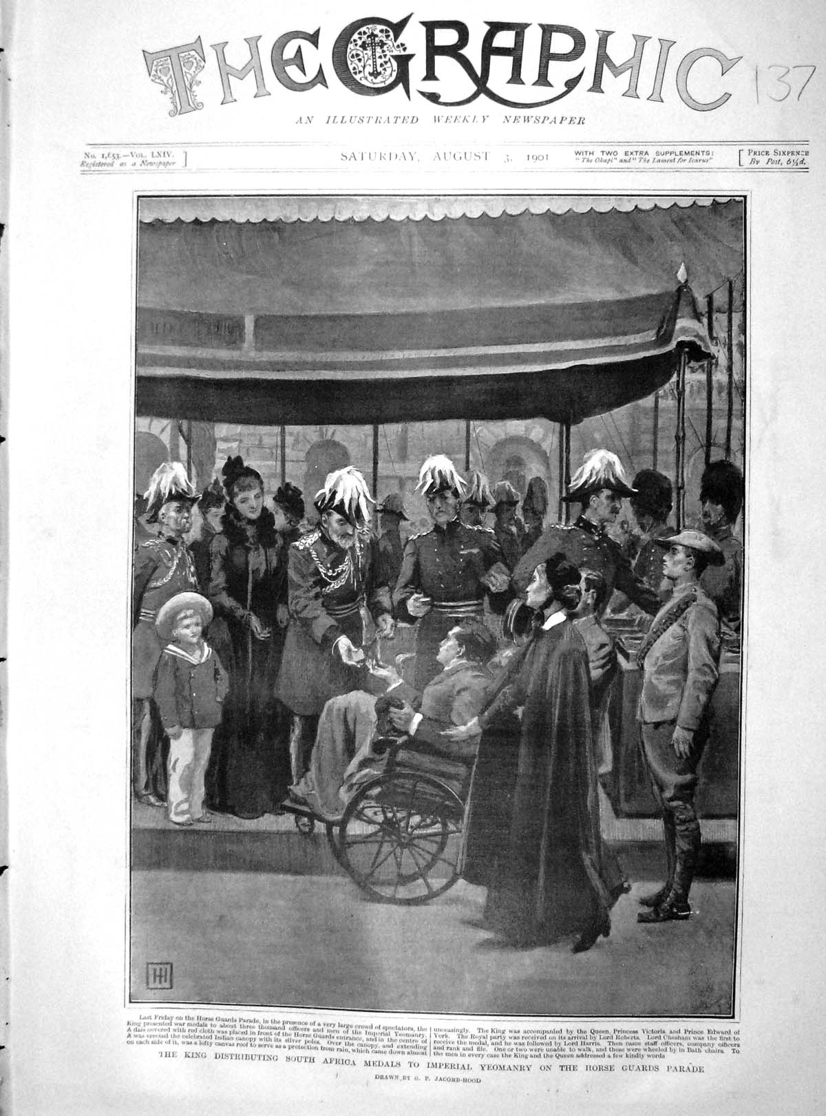 Old Antique Print 1901 King South African Medals Imperial Yeomanry Guards 20th