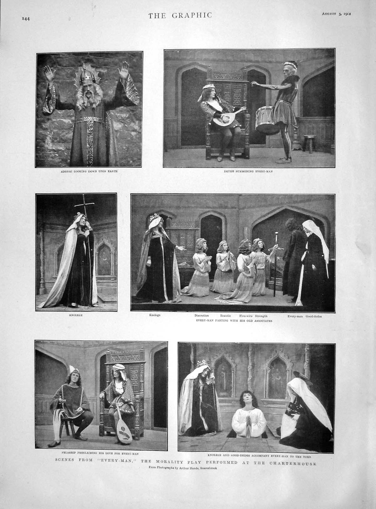 Old Antique Print 1901 Every-Man Morality Theatre Ship Jupiter Navy War 20th