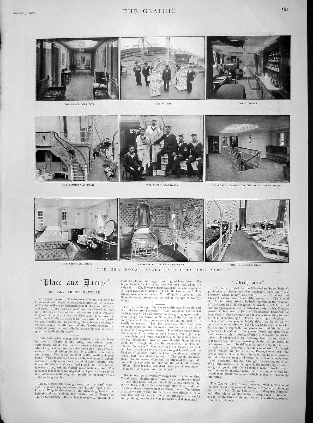 Original Old Antique Print 1901 Royal Yacht Victoria Albert Ship Boatswain Deck