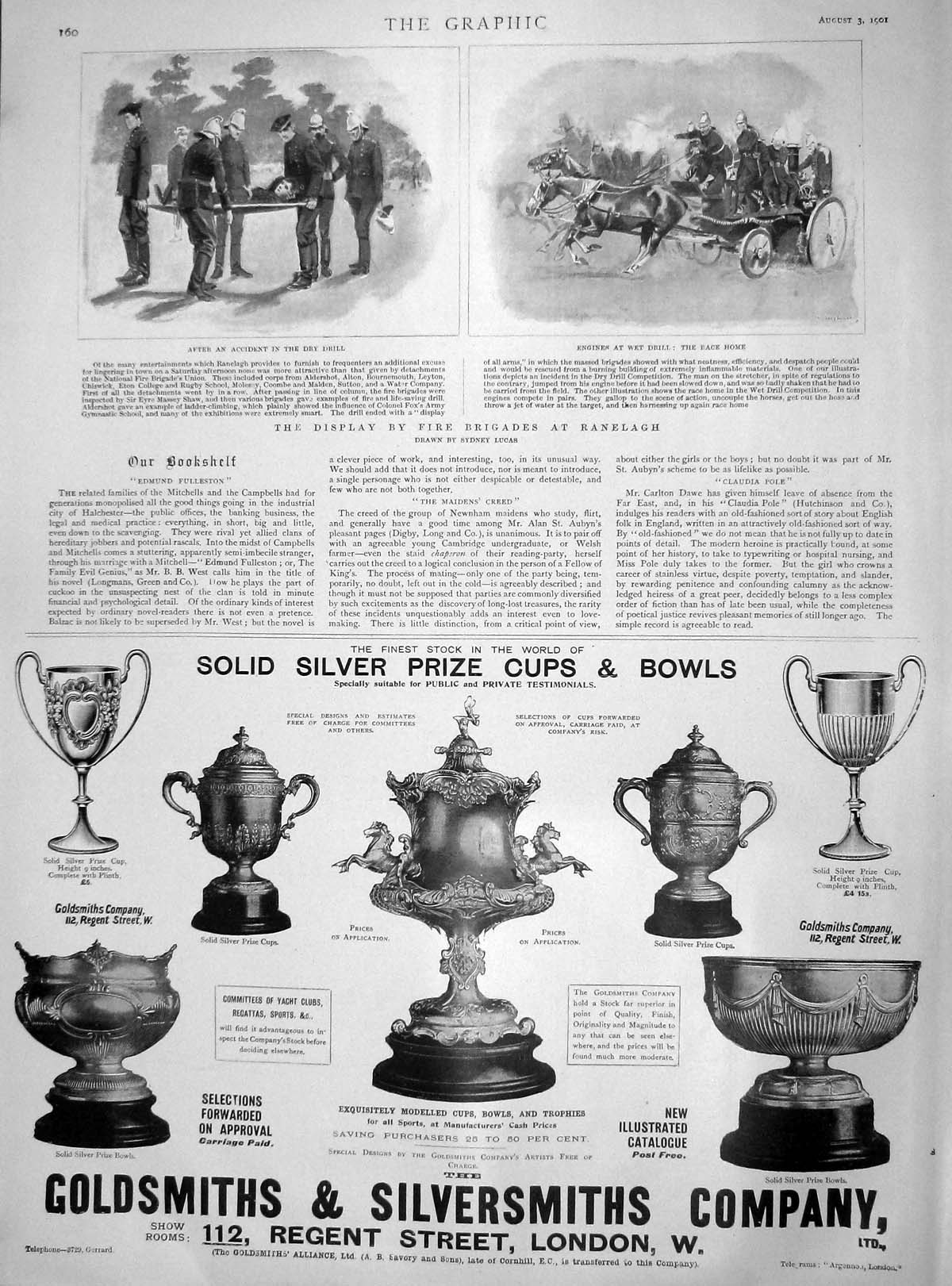 Original Old Antique Print 1901 Fire Brigade Display Ranelagh Gsmiths London