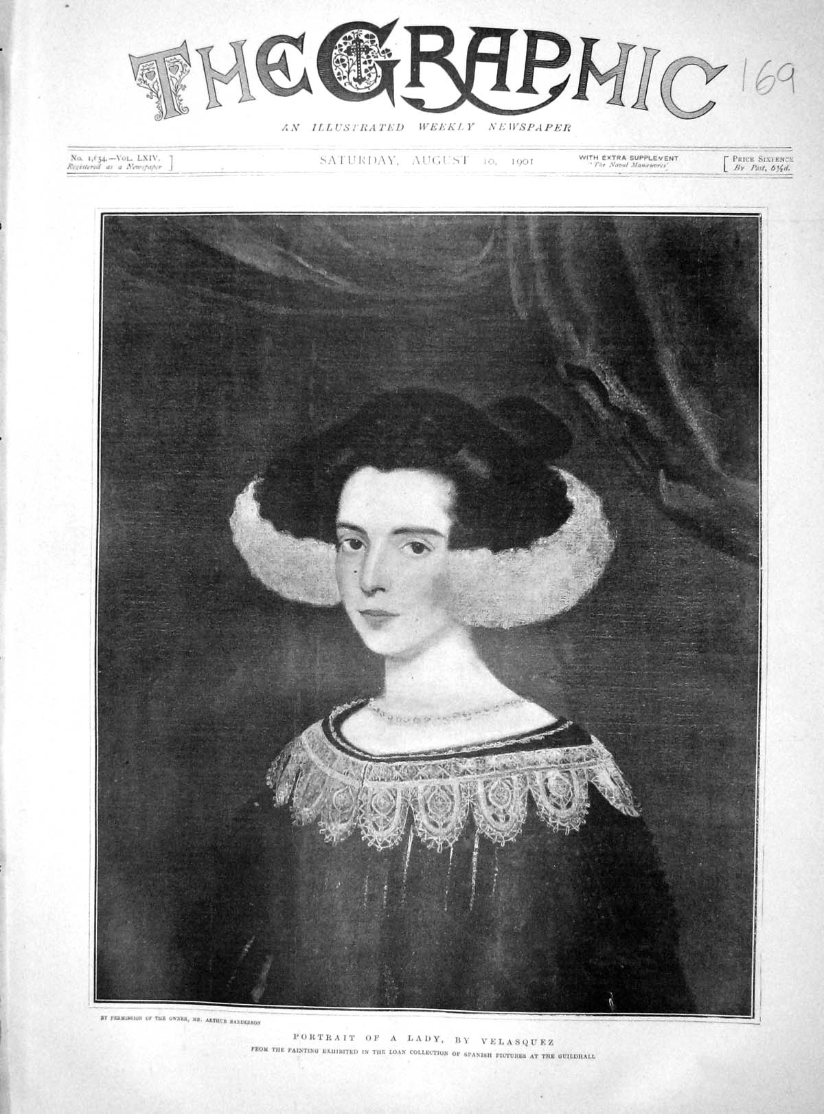Original Old Antique Print 1901 Portrait Lady Velasquez Guildhall Art Victorian