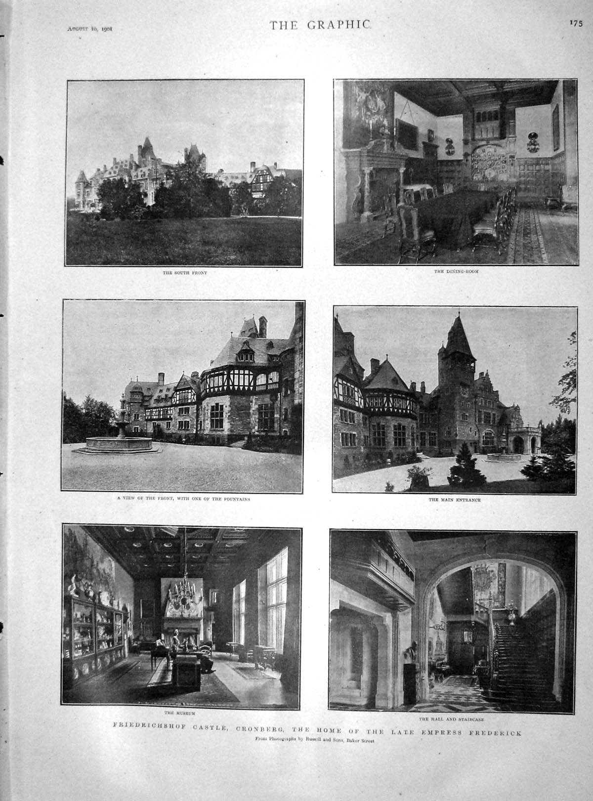 Original Old Antique Print 1901 Friedrichshcastle Cronberg Shooting Partridge