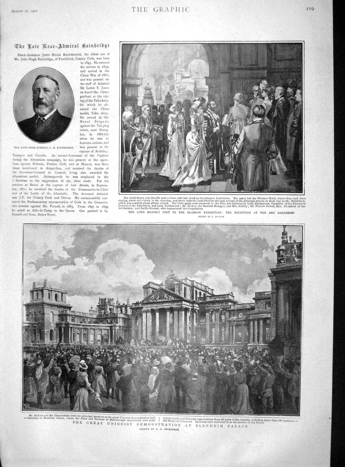 Original Old Antique Print 1901 Mayor Glasgow Unionist Demonstration Blenheim