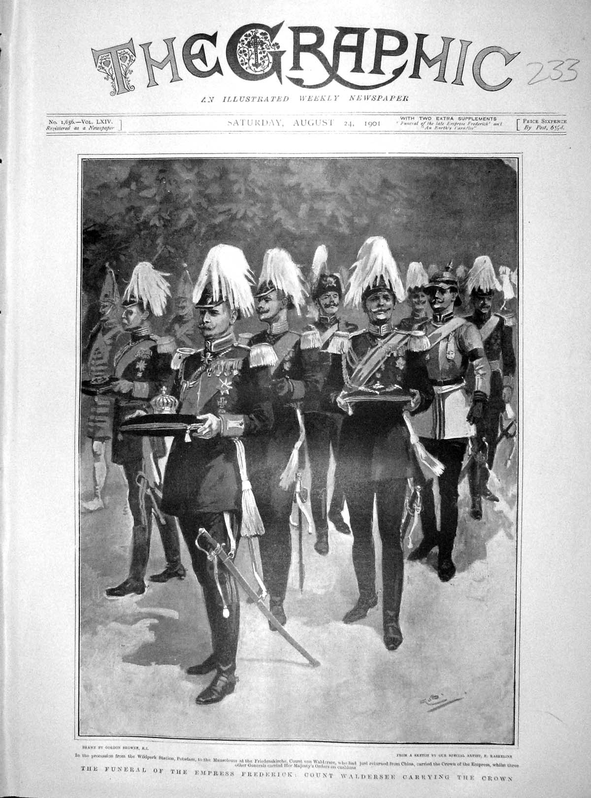 Antique Old Print *3377 1901 Funeral Empress Frederick Count Waldersee Crown