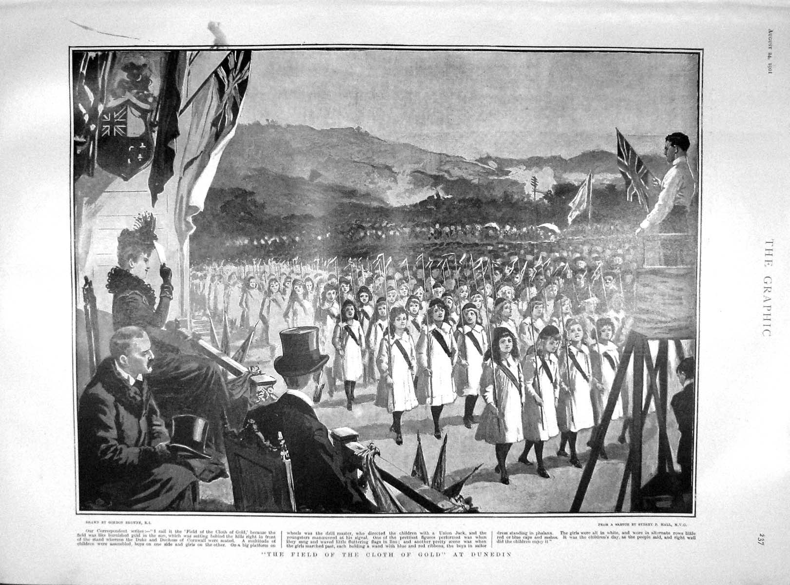 Original Old Antique Print 1901 Field Cloth GDunedin Ship Centurion Seymour