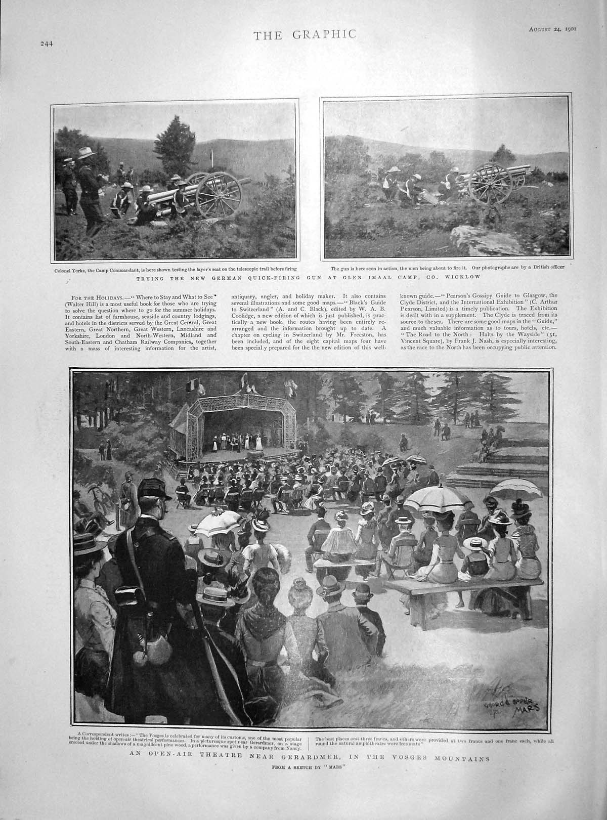 Original Old Antique Print 1901 Open-Air Theatre Vosges Mountains Imaal Wicklow