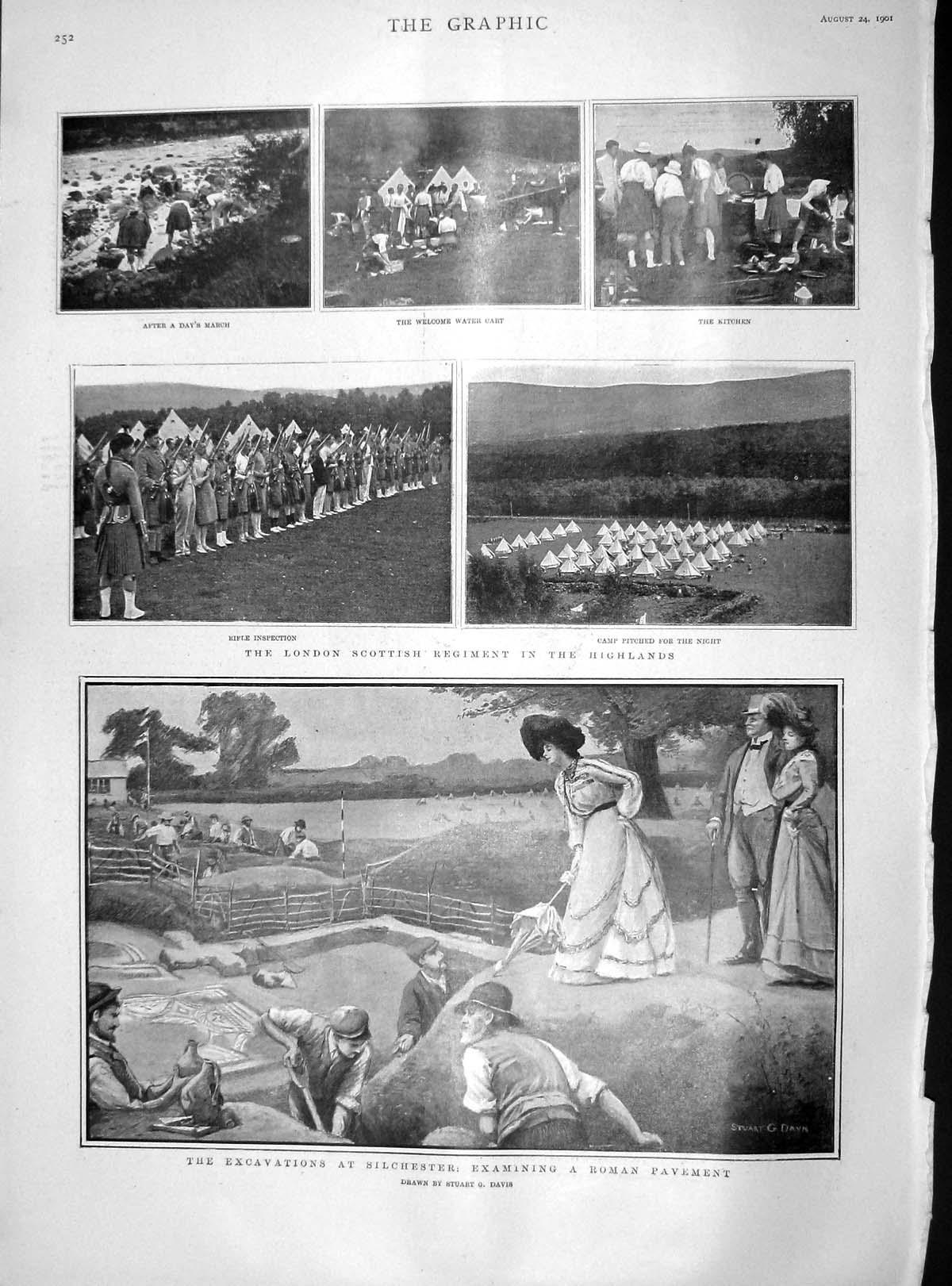 Original Old Antique Print 1901 Silchester Roman Pavement London Army Highlands