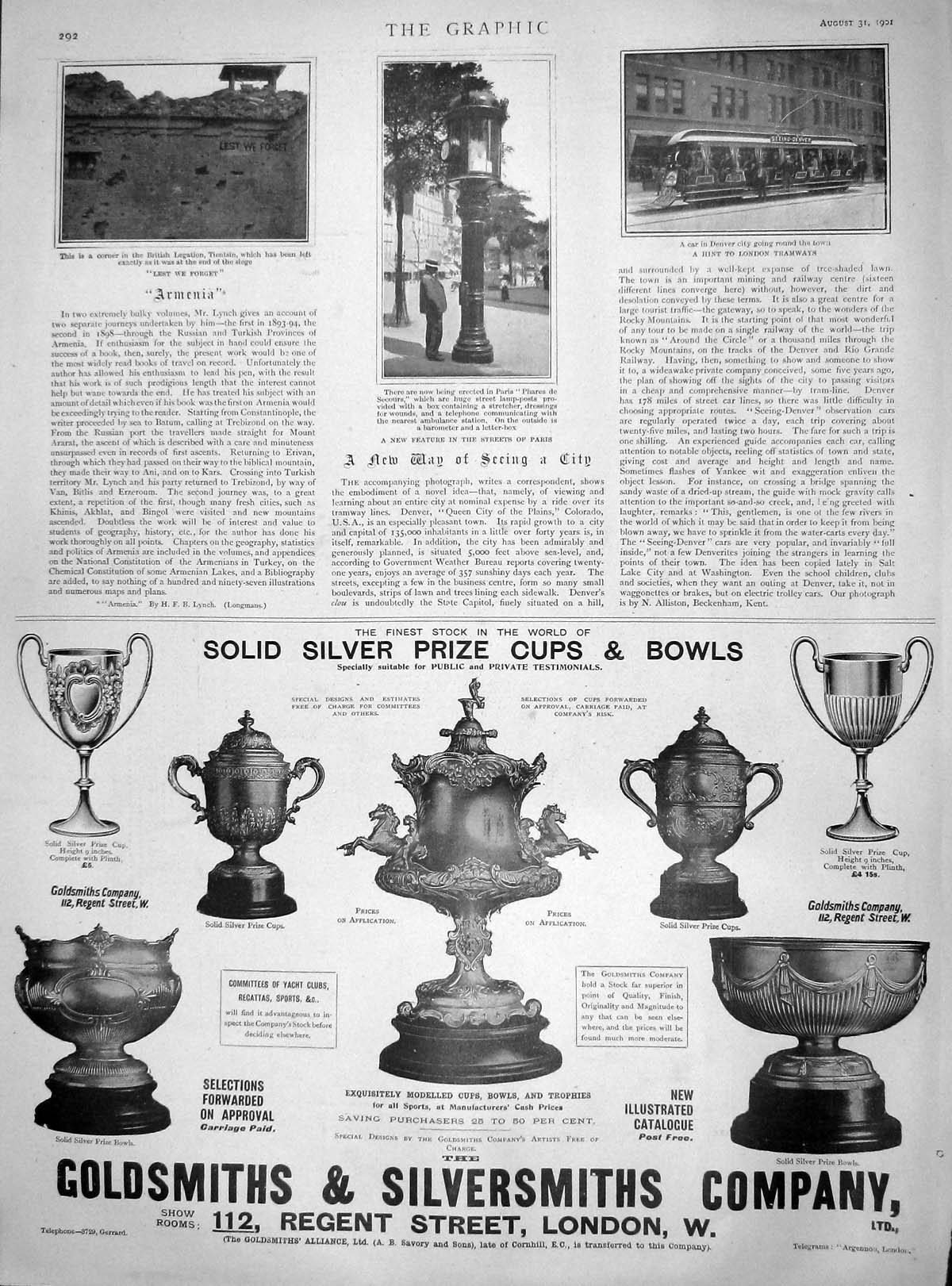 Old Antique Print 1901 Phares De Secours Paris Tientsin Tram Denver City 20th