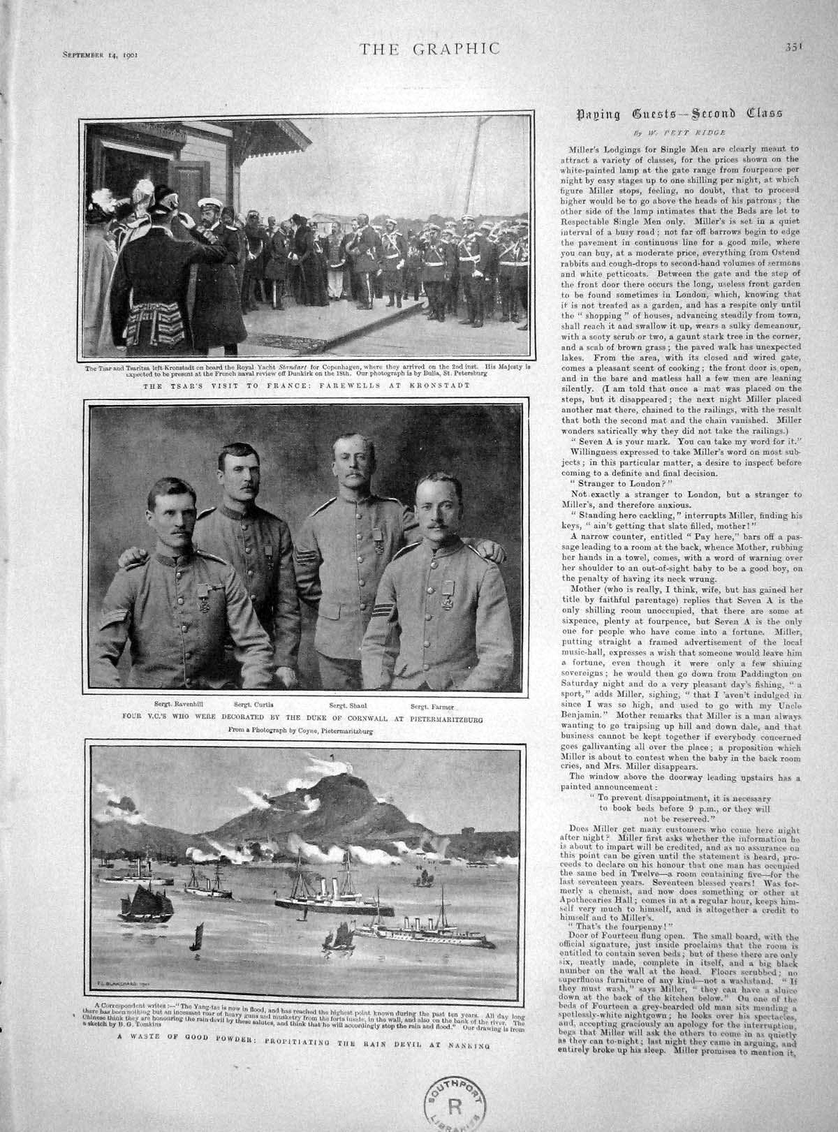 Original Old Antique Print 1901 Ravenhill Curtis Farmer Tsar France Kronstadt