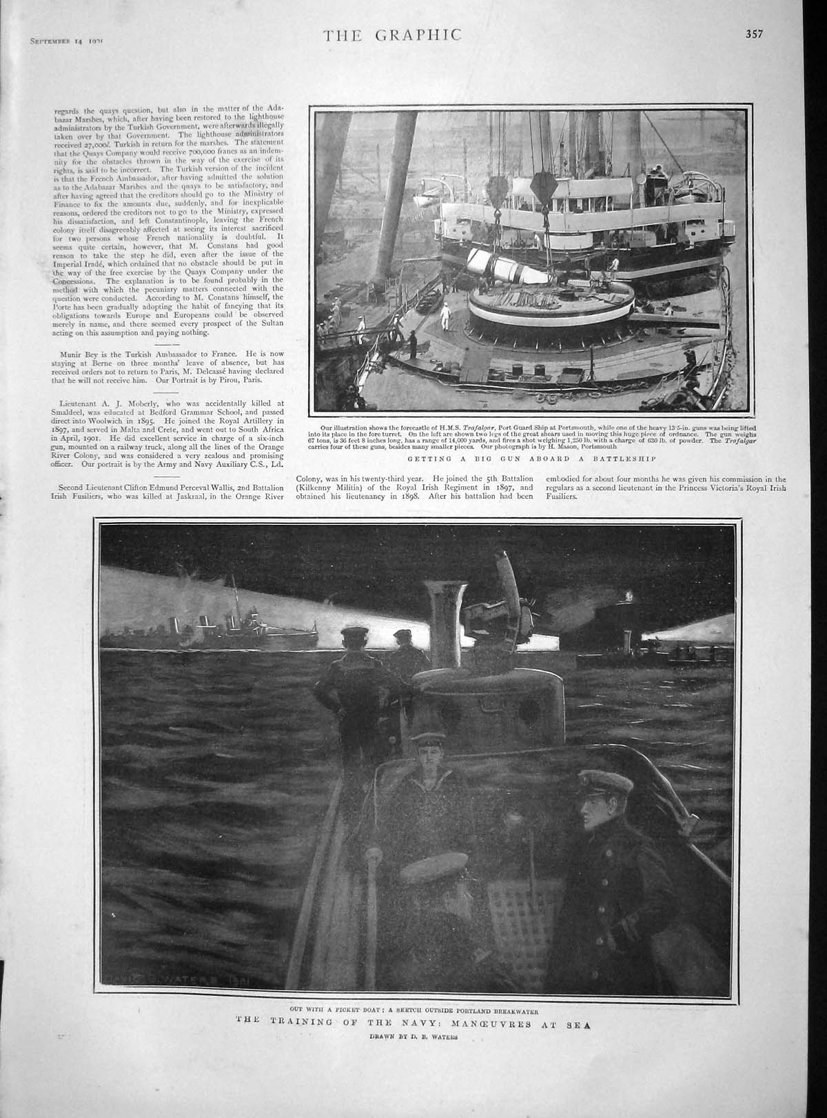 Old Antique Print 1901 Navy Training Picket Boat Portland Trafalgar Ship 20th