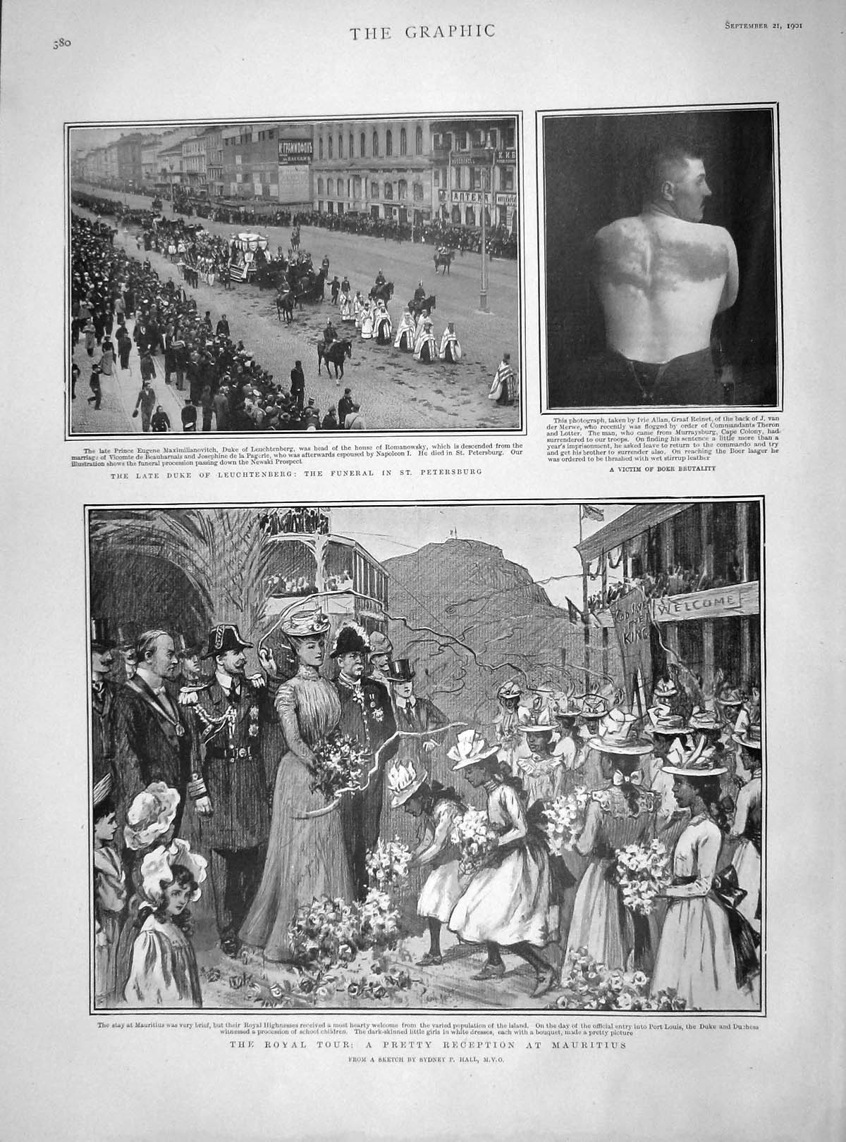 Original Old Antique Print 1901 Duke Leuchtenberg Funeral Petersburg Mauritius