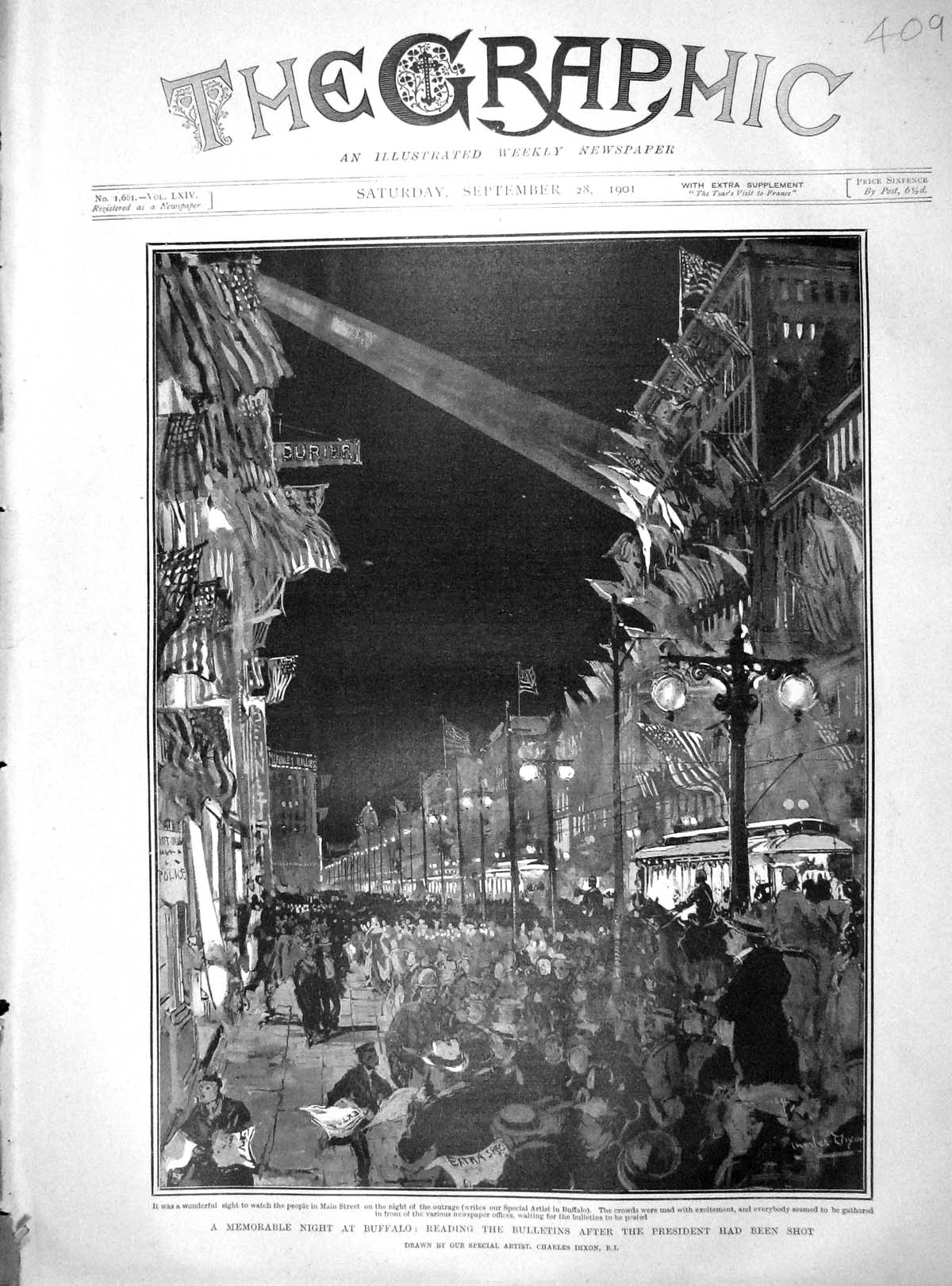Original Old Antique Print 1901 Buffalo Bulletins Shooting President America