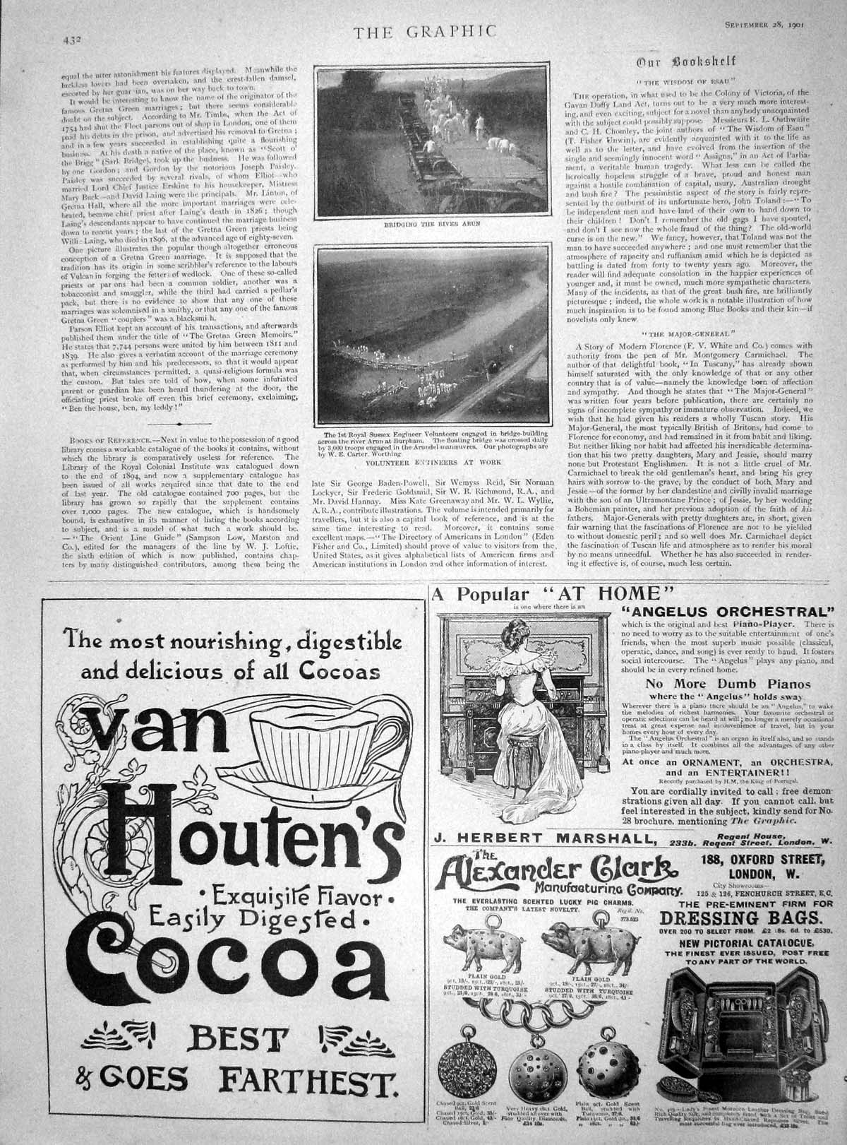 Original Old Antique Print 1901 Volunteer Engineers Work River Arun Van Houten